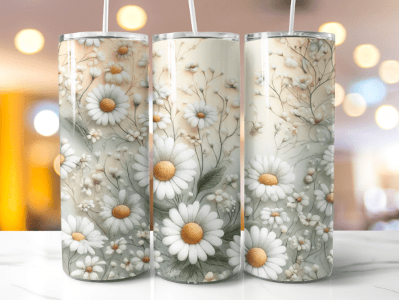 3D Embroidery White Floral Tumbler Wrap