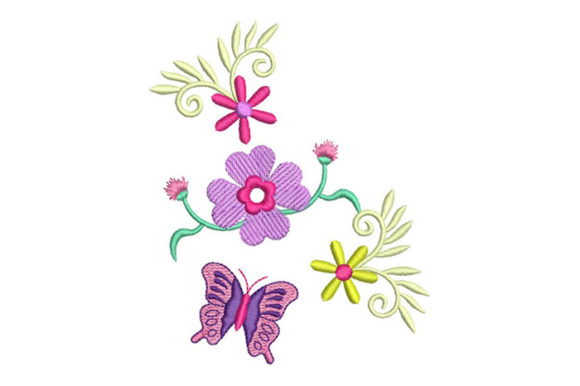 Flowers and Butterflies Embroidery Design