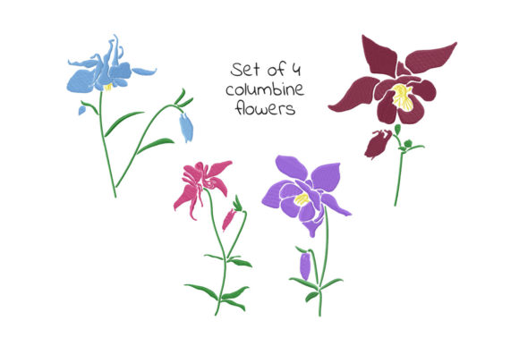 Set of Columbine Flowers