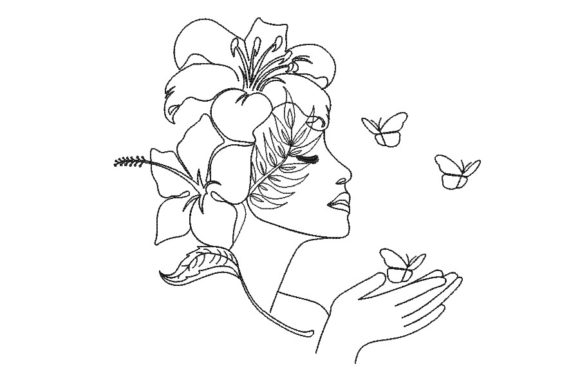 Woman and Flowers in One Line